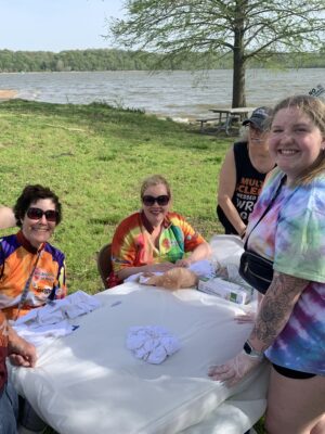 Michelle, Rick and Cathy tie dye with Josie
